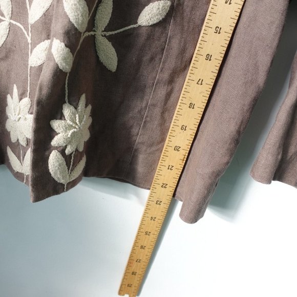 Chicos Jacket Size 1 Linen Blazer Floral Embroidered Casual Medium Boho Brown - Picture 4 of 8